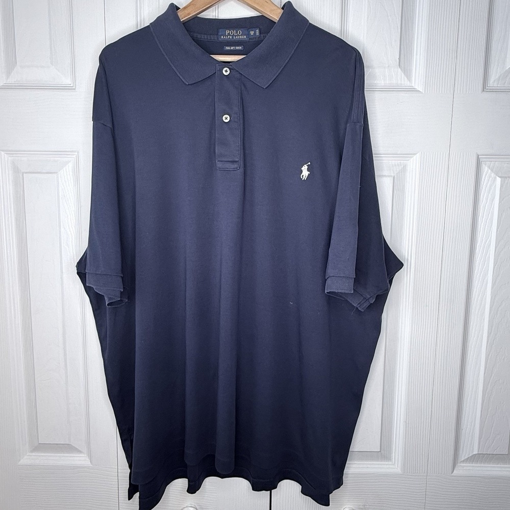 Polo Ralph Lauren Mens 3XB Pima Soft Touch Navy Blue Polo‎ Shirt White Pony